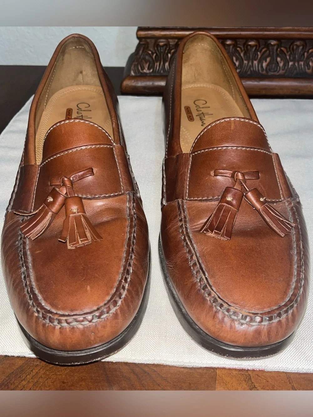 COLE HAAN Pinch Tassel Loafers Mens 10M Slip On Shoes Tan Brown Leather C06982